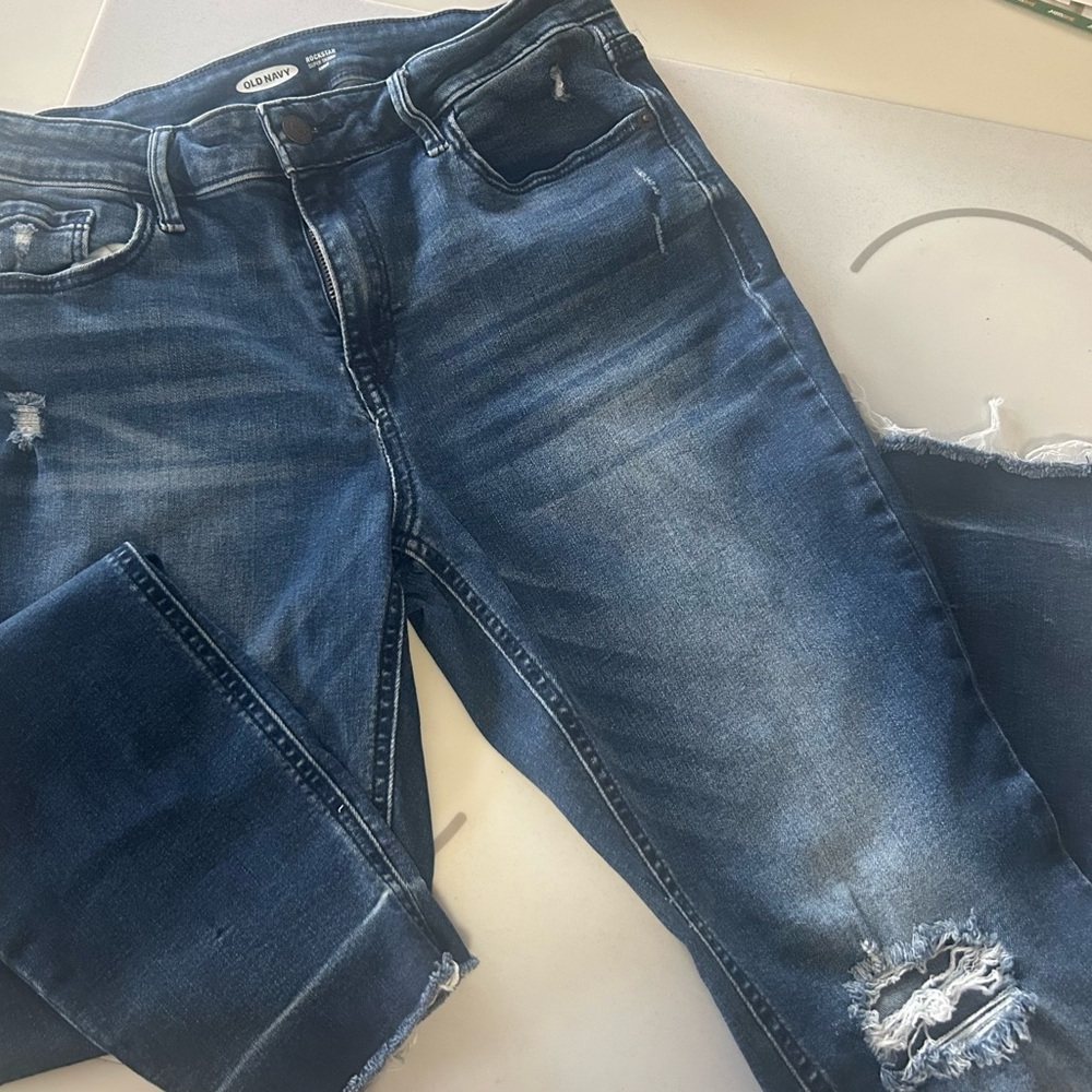 Old Navy Dark Blue Distressed Skinny Jeans